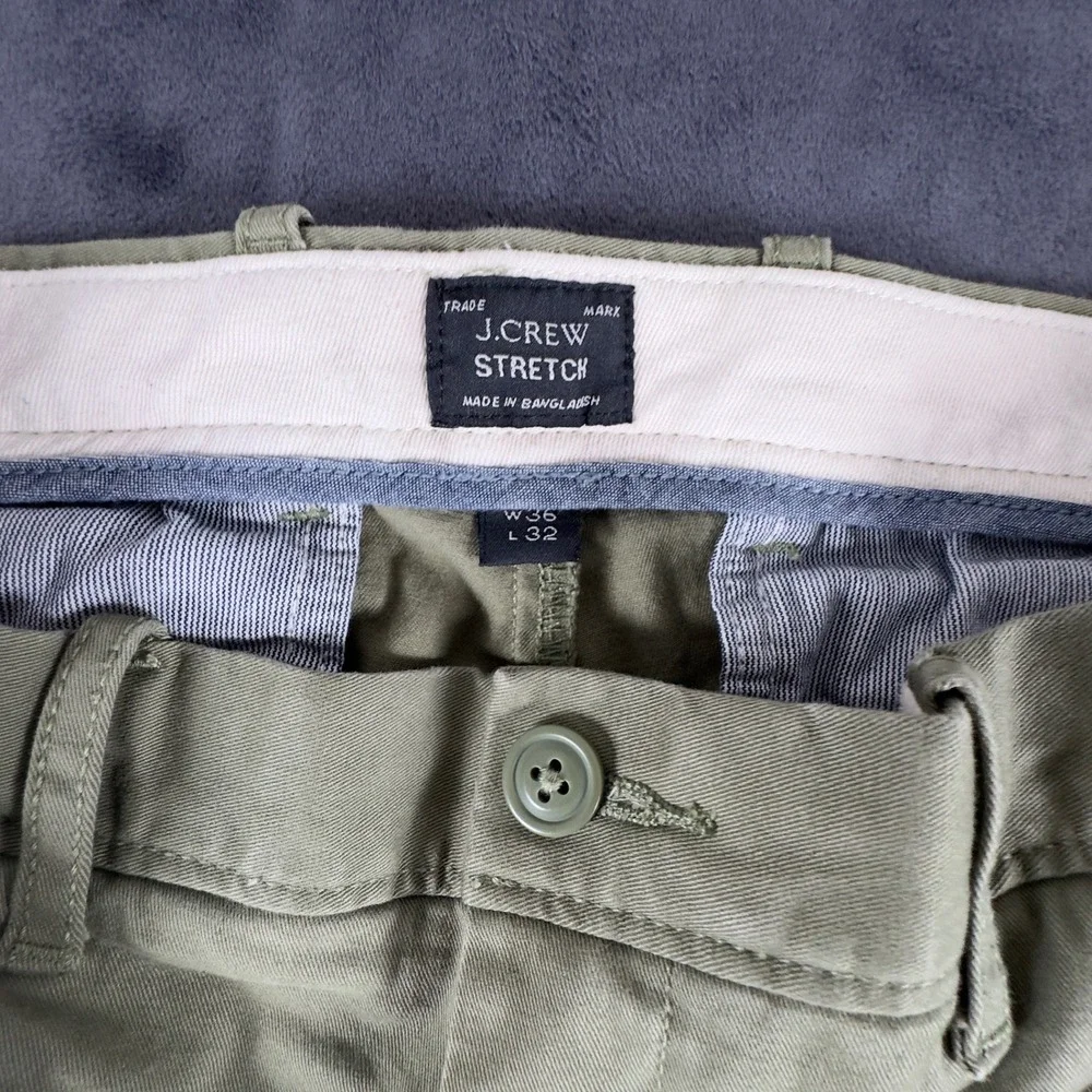 J.Crew Chino Pants Mens 36x32 Green Stretch Cotton Khaki Straight 2426
